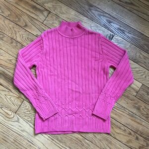Jennifer Moore Pink‎ Mock Neck Ribbed Cable Knit Sweater Womens Medium Fuchsia